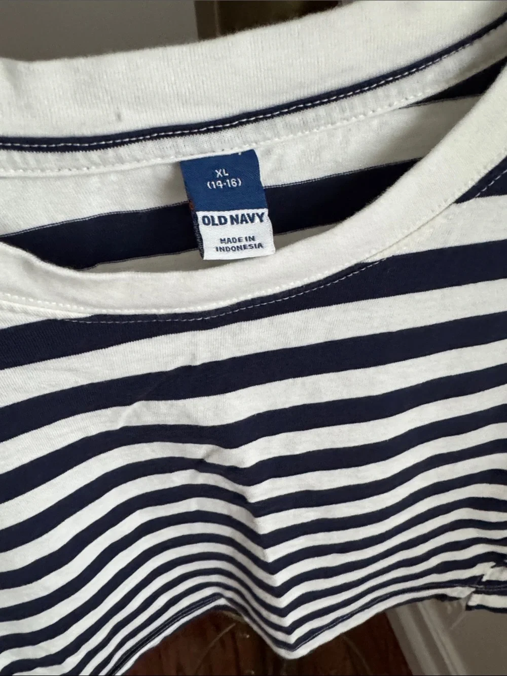 Old Navy Navy and White Striped Short Sleeve Kids Tee